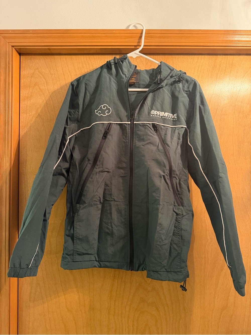 Primitive Men's Forest Green Hooded Windbreaker Jacket with White Piping
